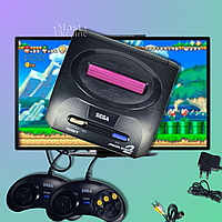 Ігрова приставка Sega Mega Drive2 на 368 ігор, ретро консоль 16bit з двома джойстиками Чорна SMD-2