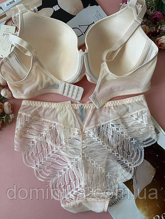 80/85/90/95/100D Комплект жіночої білизни з мереживом на чашку D бежевий, фото 2