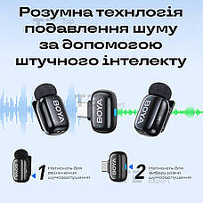 Бездротовий петличний мікрофон подвійний Boya Mini-14 Type-C професійна петличка для телефону - Білий, фото 4
