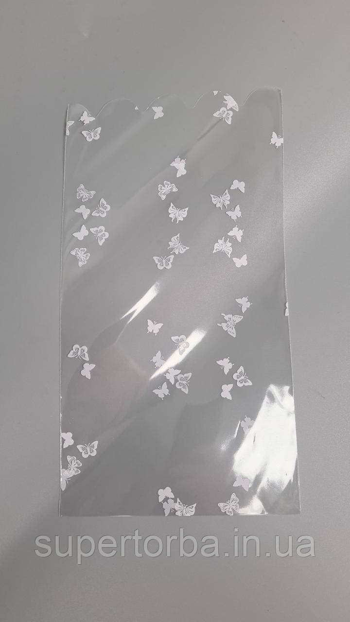 Пакет із малюнком для пакування подарунків (15*30) No380 (6) (ажурний) "Метелики" (100 шт.), фото 1