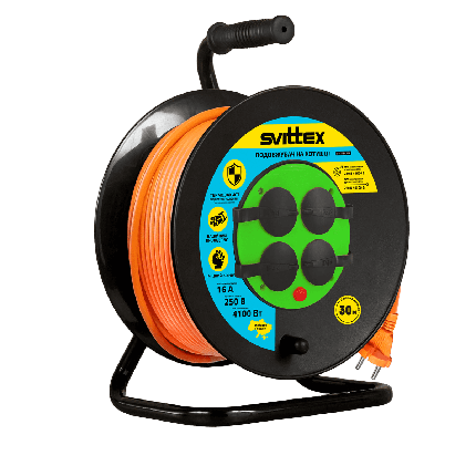 SV-019-O-IP 44 Подовжувач SVITTEX на котушці 30 м з термозахистом, 2х2,5 мм² помаранчевий, фото 1