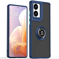 Чохол Fiji Colorframe для Motorola G85 матовий бампер з кільцем підставкою Dark Blue