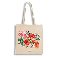 Екошопер BookOpt BK4002 Петриківський розпис Червоні квіти бежевий, фото 3