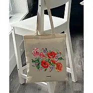 Екошопер BookOpt BK4002 Петриківський розпис Червоні квіти бежевий, фото 4