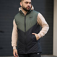 Чоловіча демісезонна жилетка Clip Nike чорна з хакі/ Спортивна жилетка весна осінь/ Повсякденна безрукавка для чоловіків