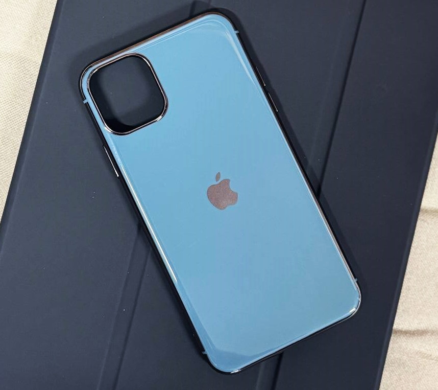 Силіконовий чохол для iPhone 11 Pro Max - Глянець з рамкою під метал, Сіро-блакитний+Срібло