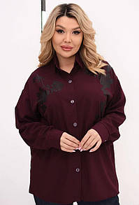 Жіноча марсалова стильна рубашка на гудзиках батал