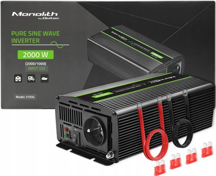 Інвертор 12 230 з чистою синусоїдою 2000Вт Qoltec (Польща)