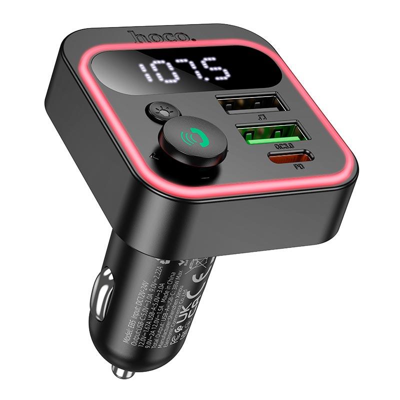 Адаптер автомобільний HOCO Tiger car BT FM transmitter E85 |2USB/1Type-C, 20W/3A, PD/QC| чорний