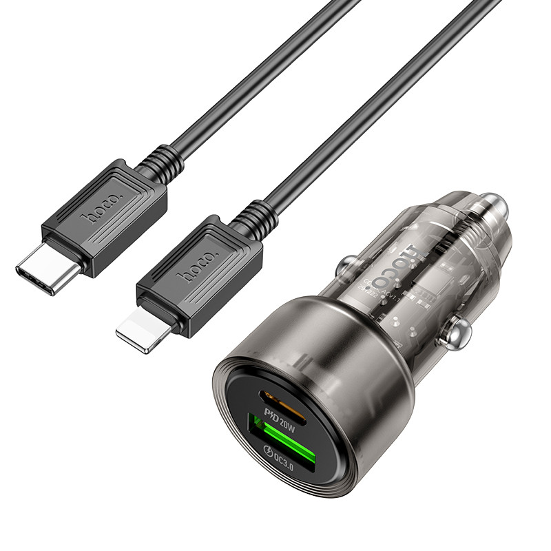 Адаптер автомобільний Hoco Type-C to Lightnig Cable Spacious Car charger set Z52 |1USB/1Type-C, 38W/3A, PD/QC| чорний