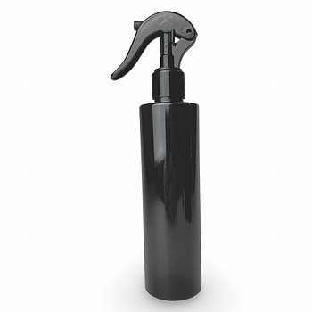 Флакон чорний пластиковий для рідини з чорним розпилювачем діаметр 24 мм 250 мл 1 шт