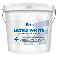 Фарба інтер'єрна білосніжна для стін та стель акрилова Ufarb Ultra White 14кг матова біла