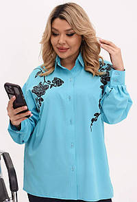 Жіноча блакитна стильна рубашка на гудзиках батал