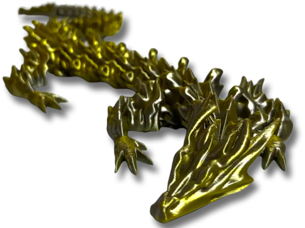 Рухомий дракон золотий хамелеон, 49 см. 3D  друк екологічним та безпечним пластиком.