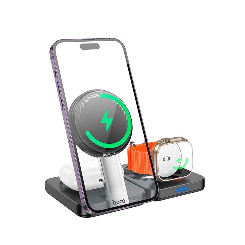 Зарядка Qi HOCO Ingenious 3-in-1 folding magnetic wireless charger CQ11 |15W| чорна