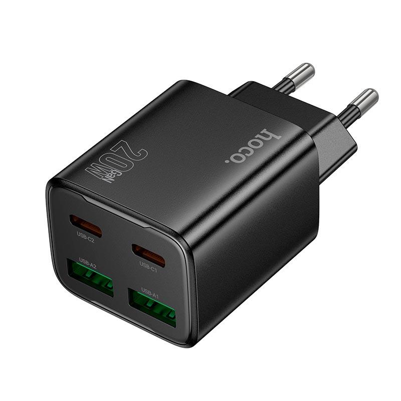 Адаптер мережевий HOCO Fundador four-port charger set N55 |2USB/2Type-C, 20W/3A, PD/QC| чорний
