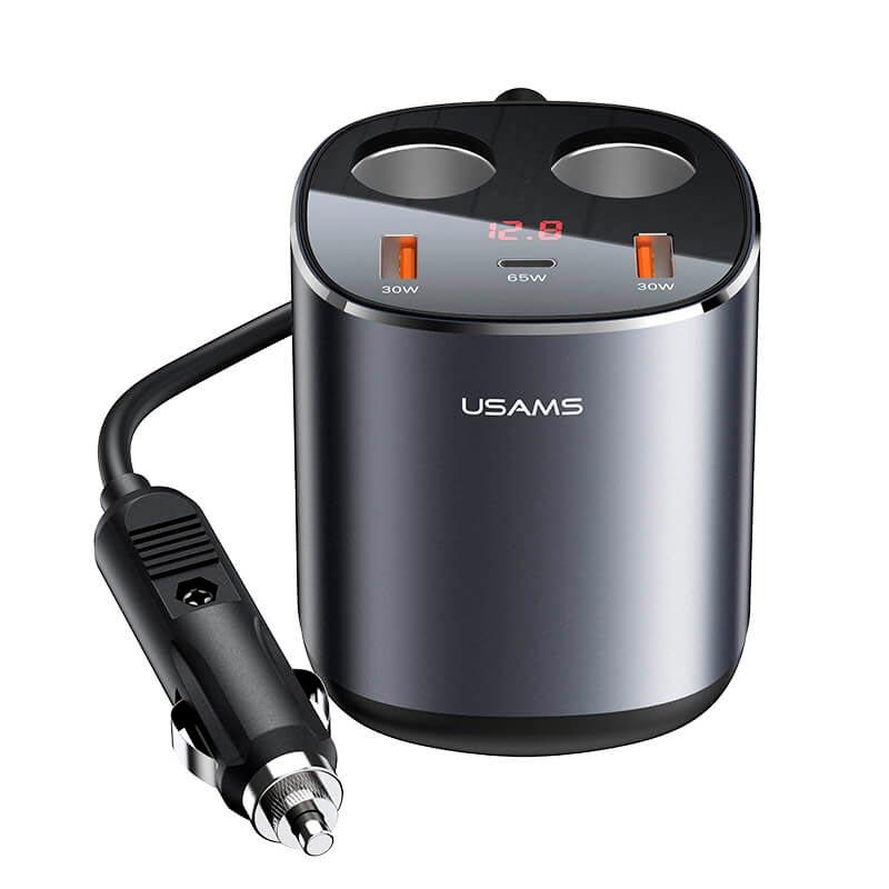Адаптер автомобільний USAMS Dual Cigarette Lighters Digital Fast Car Charger C28 US-CC151 |2USB/1Type-C, 245W/6A, PD/QC| чорний