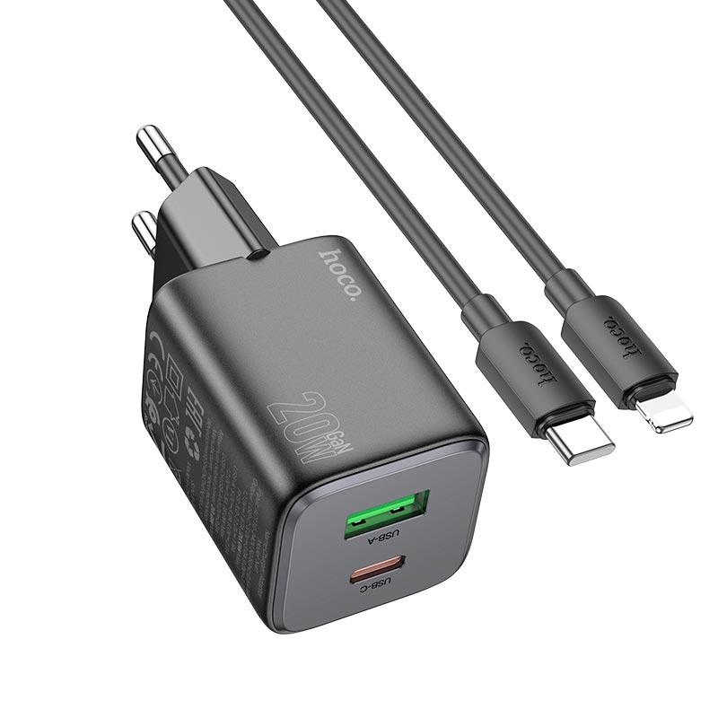Адаптер мережевий Hoco Type-C to Lightning cable Almighty charger N41 |1USB/1Type-C, 20W/3A, PD/QC| чорний