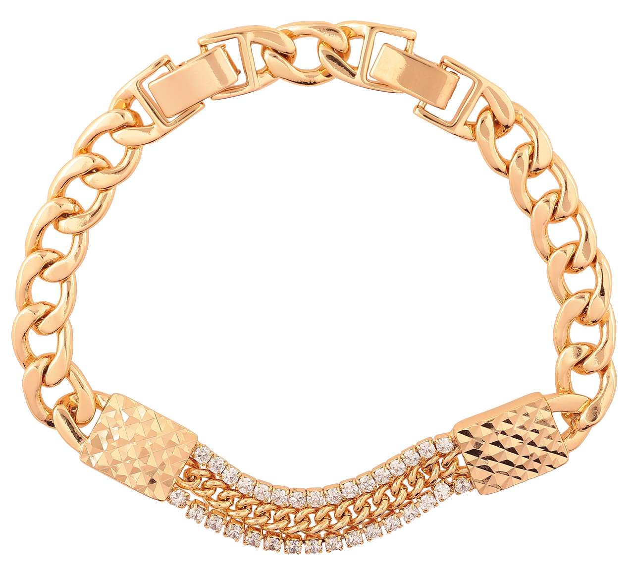 Браслет Xuping Позолота 18K «Ланцюжок з декоративною вставкою з цирконієм» довжина з доп. замком 17,20см х 7мм
