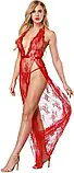 Жіноча нічна сорочка з вирізом на спині та на грудях, довгий пеньюар червоного кольору, фото 4