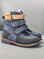 Дитячі сині підліткові шкіряні ортопедичні черевики на хлопчика 32 розмір, фото 2