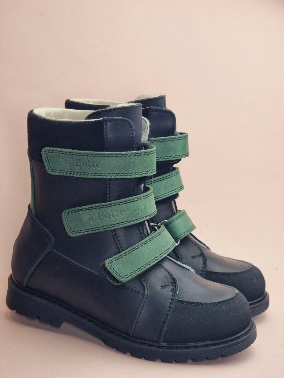 Дитячі високі зимові шкіряні ортопедичні черевики на липучках з супінатором 28 р, фото 1