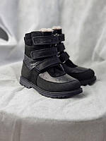 Дитячі високі чорні шкіряні ортопедичні черевики на липучках з супінатором 27 р, фото 2