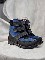 Черевики дитячі зимові ортопедичні на липучках синього кольору для хлопчиків 27 розмір, фото 3