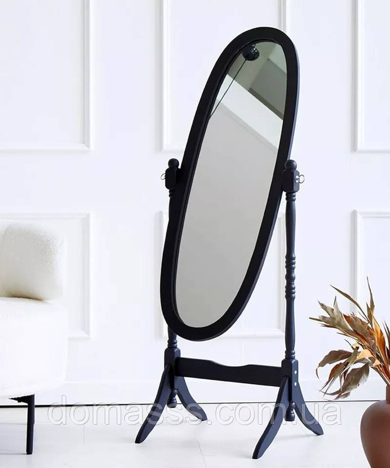 Дзеркало овальне з дерев'яною рамою, в повний зріст, обертове MS-8007-BK, чорне, фото 1