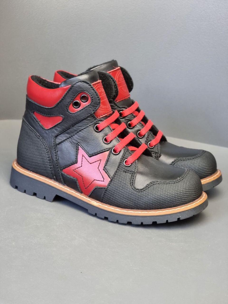 Дитячі теплі зимові шкіряні ортопедичні черевики на хлопчика на липучках 30 розмір, фото 1