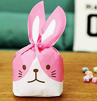 Пакети дитячі поліетиленові подарункові з вушками та малюнком Зайчик з рожевим бочком 32х20 см 10 шт