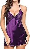 Нічна жіноча сорочка на тонких бретельках фіолетового кольору, фото 4