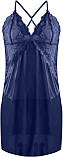 Нічна жіноча сорочка з вишивкою на тонких бретельках у синьому кольорі, фото 2