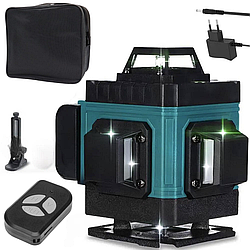 Лазерний рівень 4D на 16 ліній з пультом, зелений промінь / Лазер будівельний / Рівень будівельний