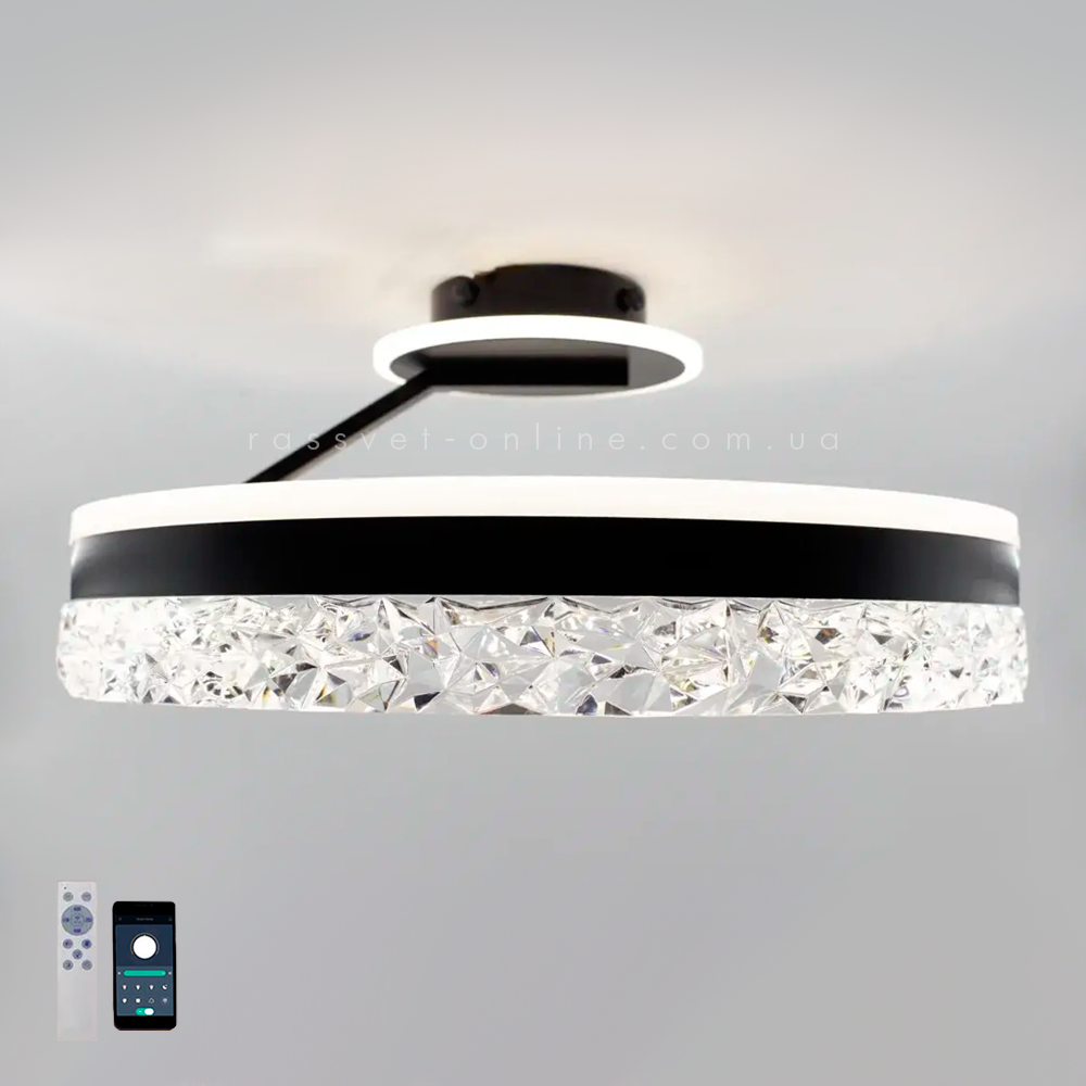 Керована світлодіодна люстра Esllse STELLA C ICE 90W 2R APP чорна Ø500×215мм з пультом та додатком для смартфону