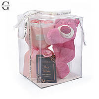 Подарунковий набір Ведмедик з букетом 7 троянд LED підсвіткою KR-01-1/2