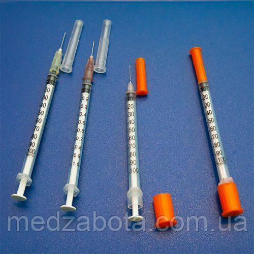 Шприц 1 мл U-100 вбудована голка 30G 0.3*13 в груповому пакованні 100 шт., фото 1