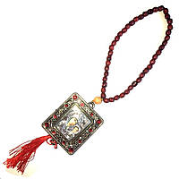 Чотки на 33 намистини дерев'яні з іконою 6х7см (образ з двох сторін) (розм.18см довжин.чоток,/D 0,7с