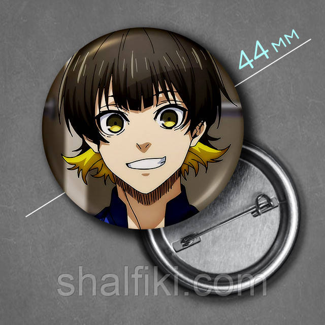 "Мегуру Бачіра (Синя В'язниця: Блю Лок / Blue Lock)" значок круглий на булавці Ø44 мм, фото 1