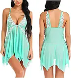 Жіночий нічний пеньюар бірюзового кольору на грудях із застібкою та тонких бретельках, фото 5