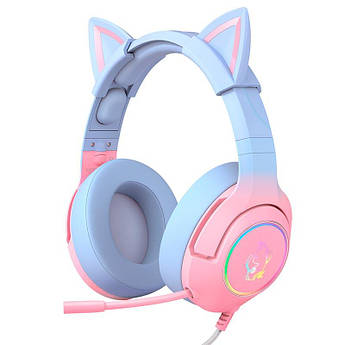 Навушники ONIKUMA ігрові дротові CAT Gradient with RGB pink/blue K9 7.1