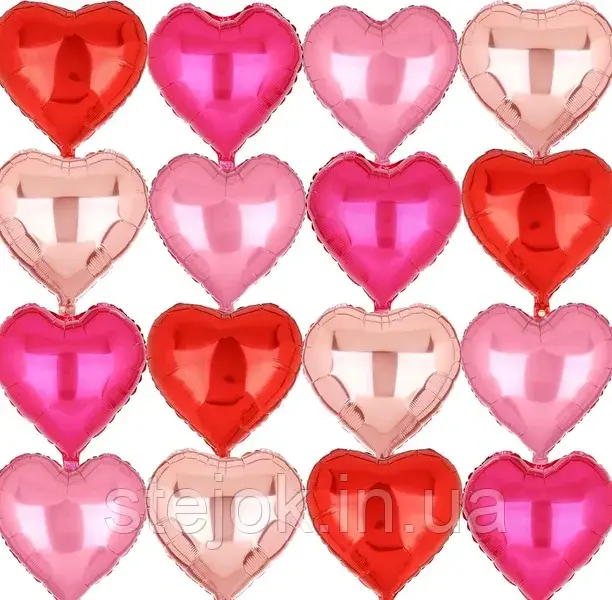 Набір куль на стіну Серця червоно-рожевий | 16шт, фото 1
