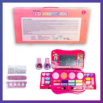 Дитяча косметика лак для нігтів, пензлик, наклейки на нігті, пилочка, палетка тіней, рум'янець