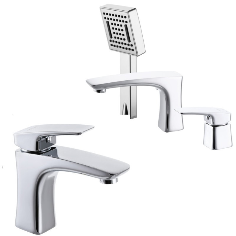 Набір 2в1 змішувач на борт акрилової ванни Mixxus Premium Patrick 022 та умивальник Mixxus Premium Patrick 001