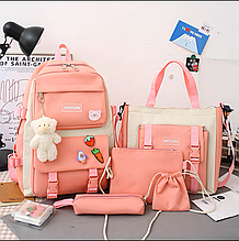 Шкільний набір 5 в 1 рюкзак, сумка-шопер, пенал, сумочка-клатч через плече, сумочка-мішок 1255 Pink