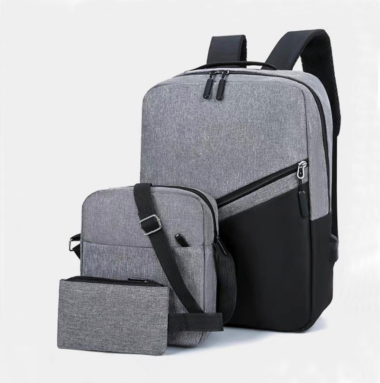 Набір 3 в 1 рюкзак, сумка, пенал USB 1257 black-grey