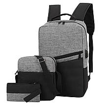 Набір 3 в 1 рюкзак, сумочка, пенал USB 1257-1 black-grey