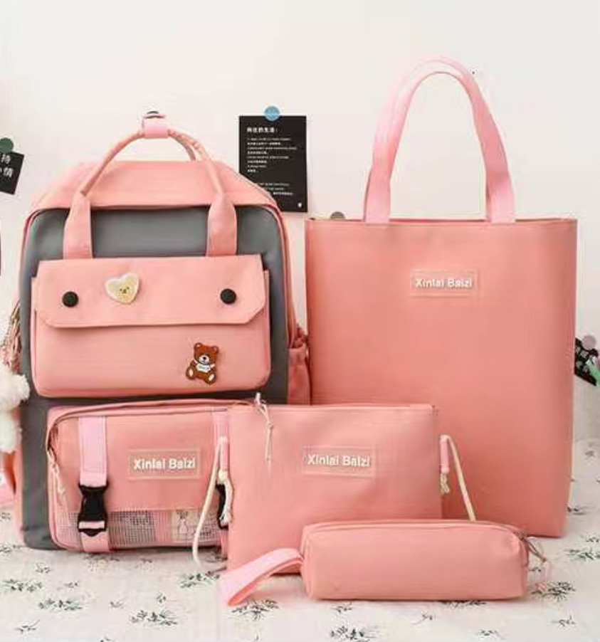 Шкільний набір 4 в 1 рюкзак, сумка-шопер, пенал, сумочка 1297 Pink-Grey