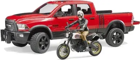 Іграшка Bruder 02502 Dodge RAM 2500 Power Wagon z Ducati Desert Sled i figurką, фото 3