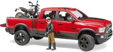 Іграшка Bruder 02502 Dodge RAM 2500 Power Wagon z Ducati Desert Sled i figurką, фото 6